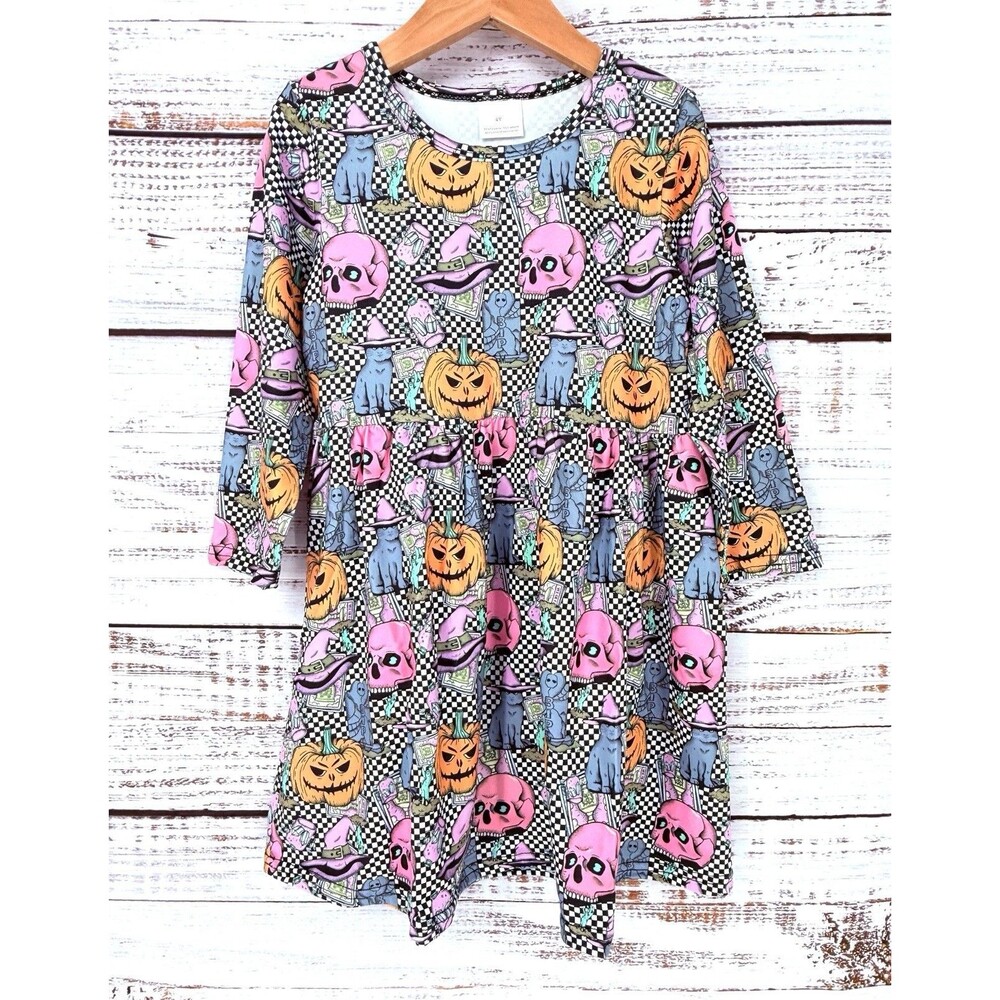 Halloween Ghost Pumpkin Disco Skater Long Sleeve Dress Boutique Girls 5t 5 5Y‎